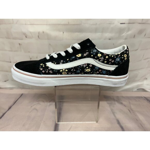 Vans Womens Girls Old Skool Black Floral Canvas Sneakers Size 5 Skater Shoes New - Picture 2 of 9
